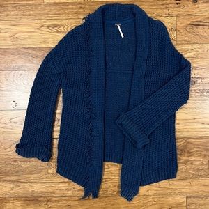 Free People Blue Fringe Cardigan Sweater S